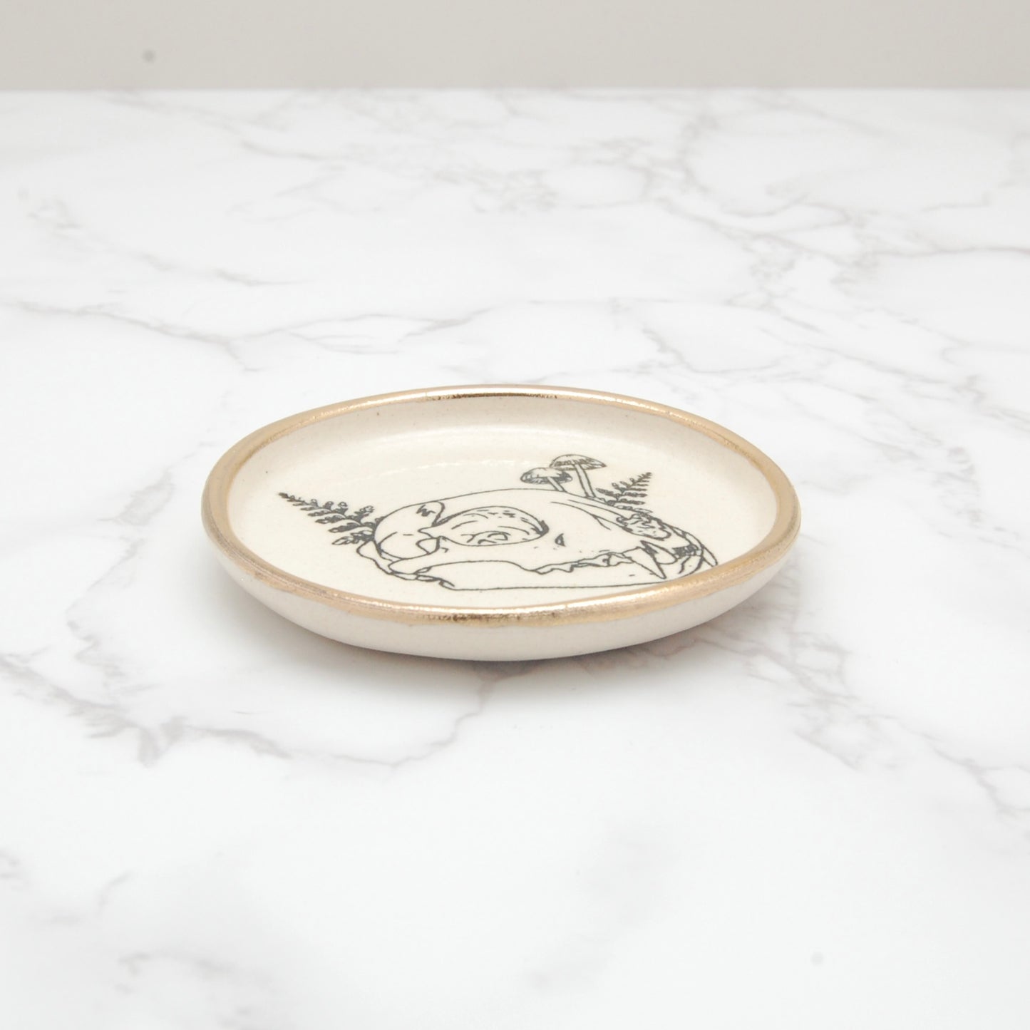 Cat Skull with Ferns: Tiny Decor Dish (3”)