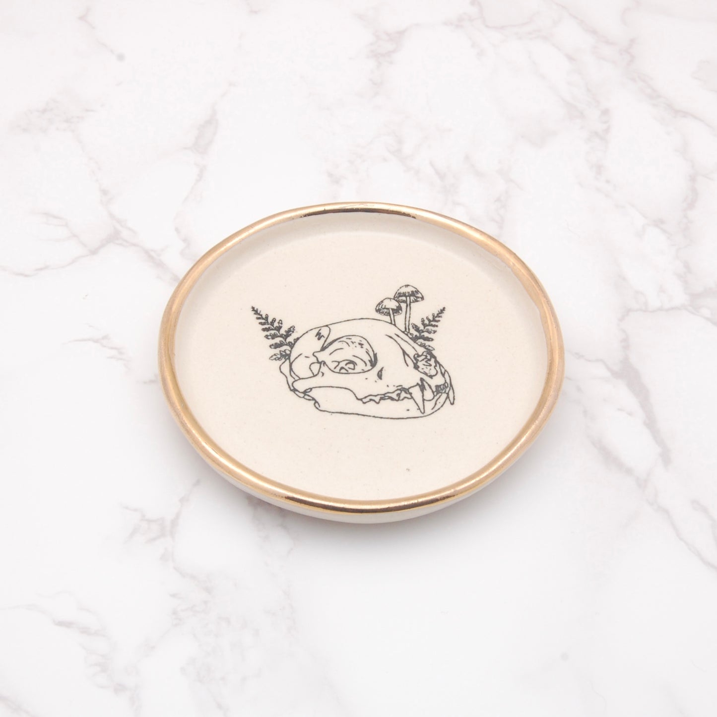 Cat Skull With Mushrooms: Decor Dish (4”)