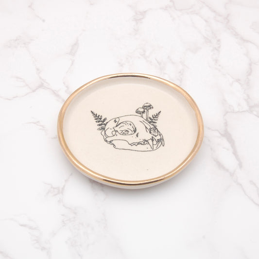 Cat Skull With Mushrooms: Decor Dish (4”)
