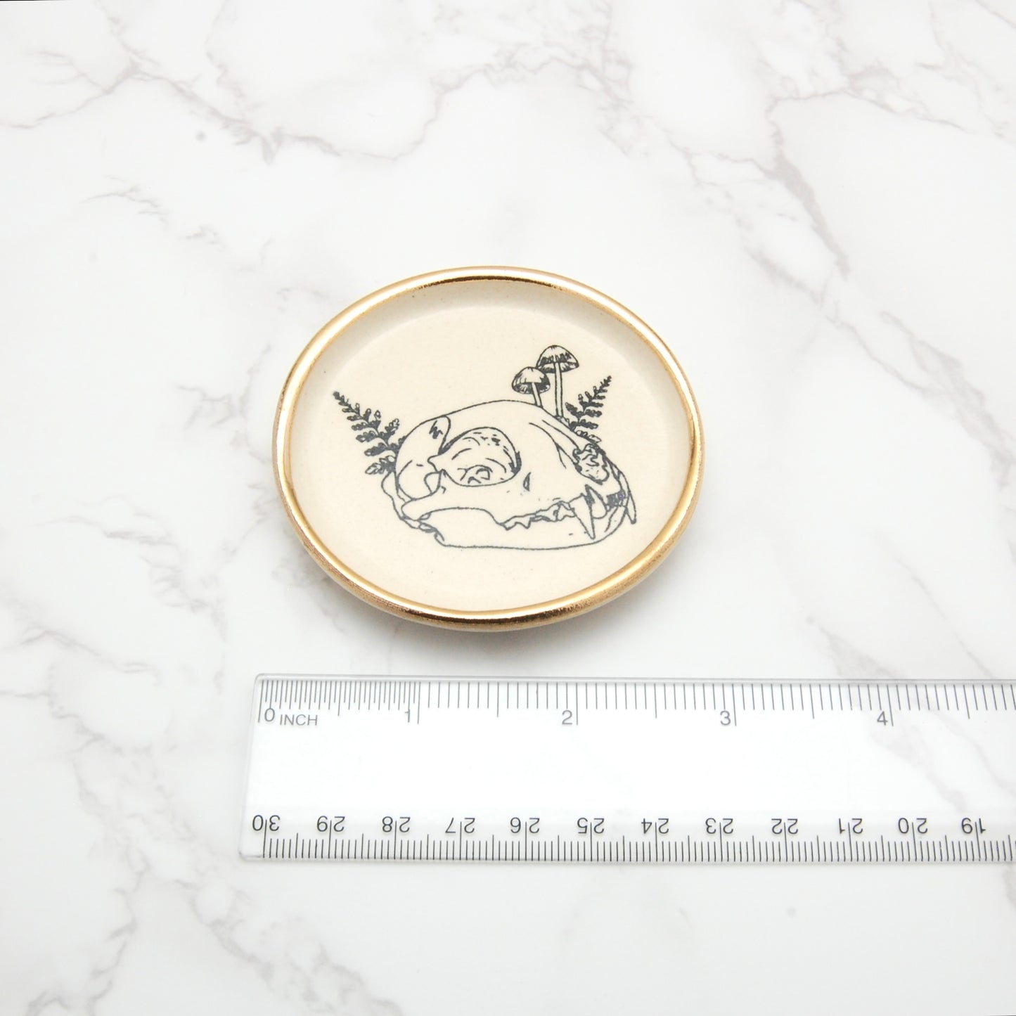 Cat Skull with Ferns: Tiny Decor Dish (3”)